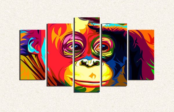 Cuadro 5 piezas Mono Orangutan Colores