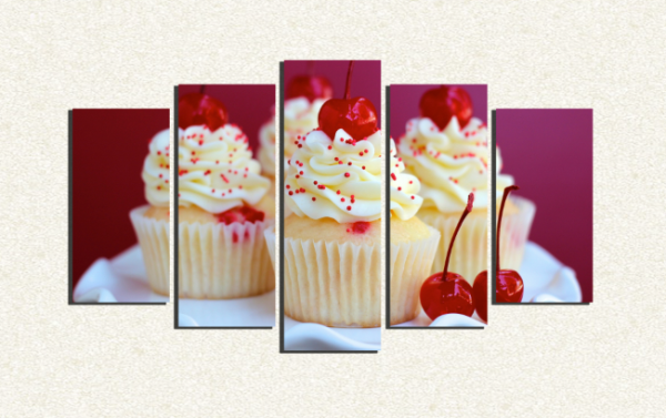 Cuadro 5 piezas Cupcakes con Guinda